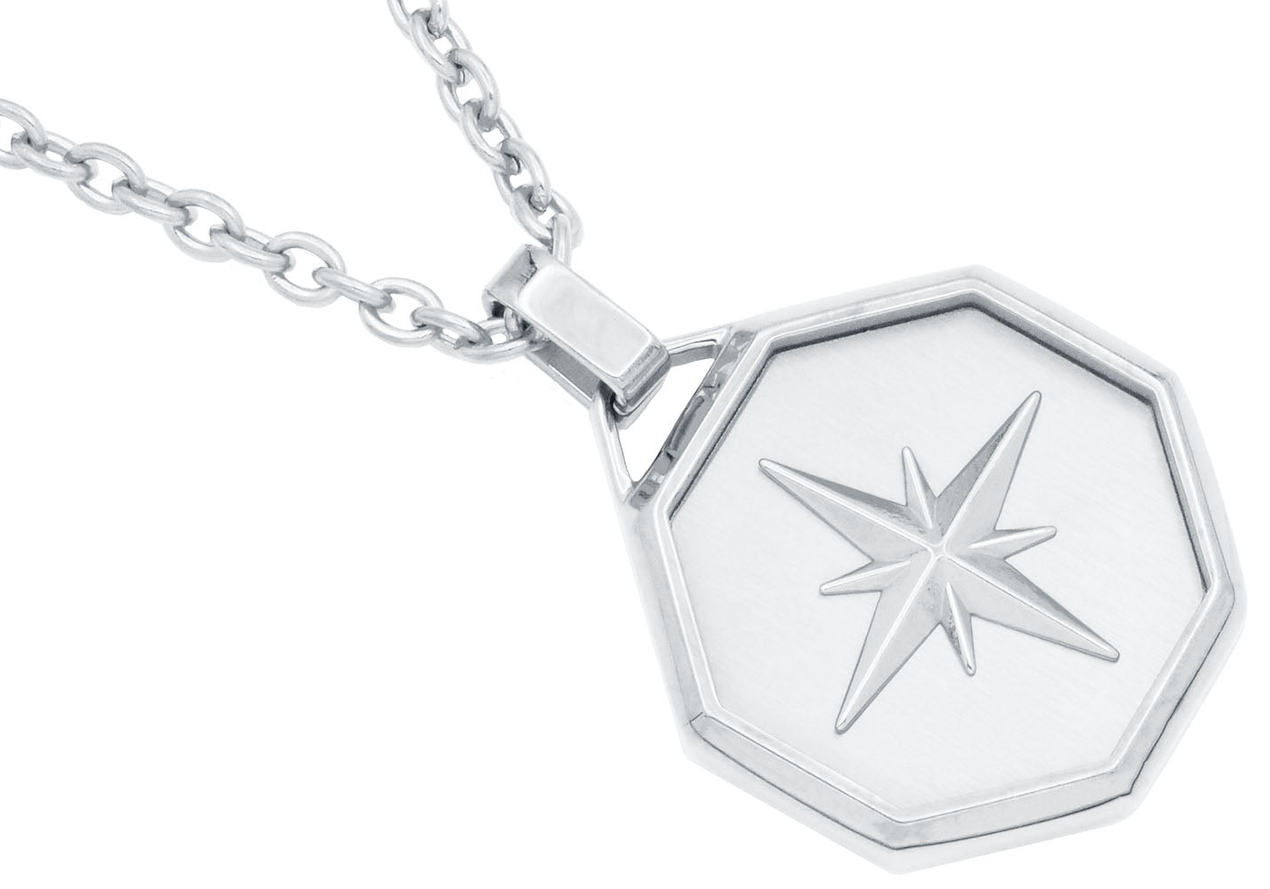 Men's Stainless Steel Compass Pendant With 24" Anchor Chain