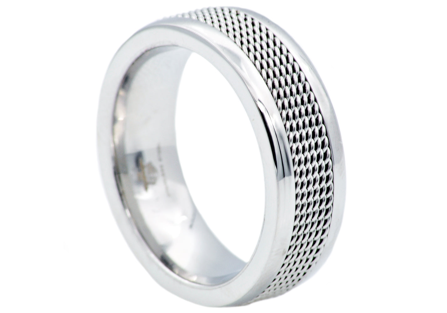 Men's 8mm Polished Stainless Steel Cable Inlay Ring