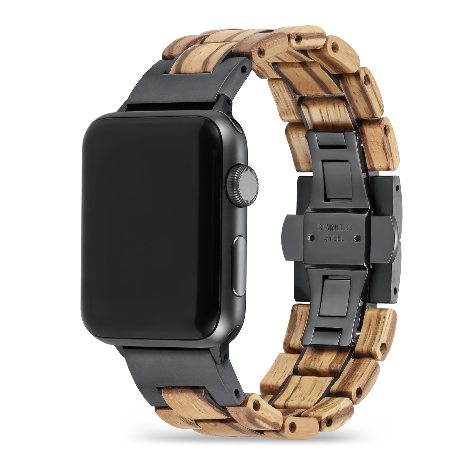 Apple Watch Band | Zebrawood x Black Stainless Steel