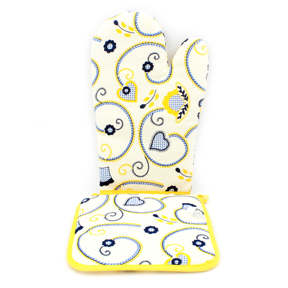 100% Cotton Oven Mitt and Pot Holder Set Made in Portugal - Various Colors