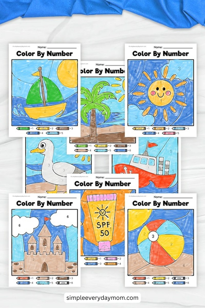 Beach Color By Number Printables For Kids