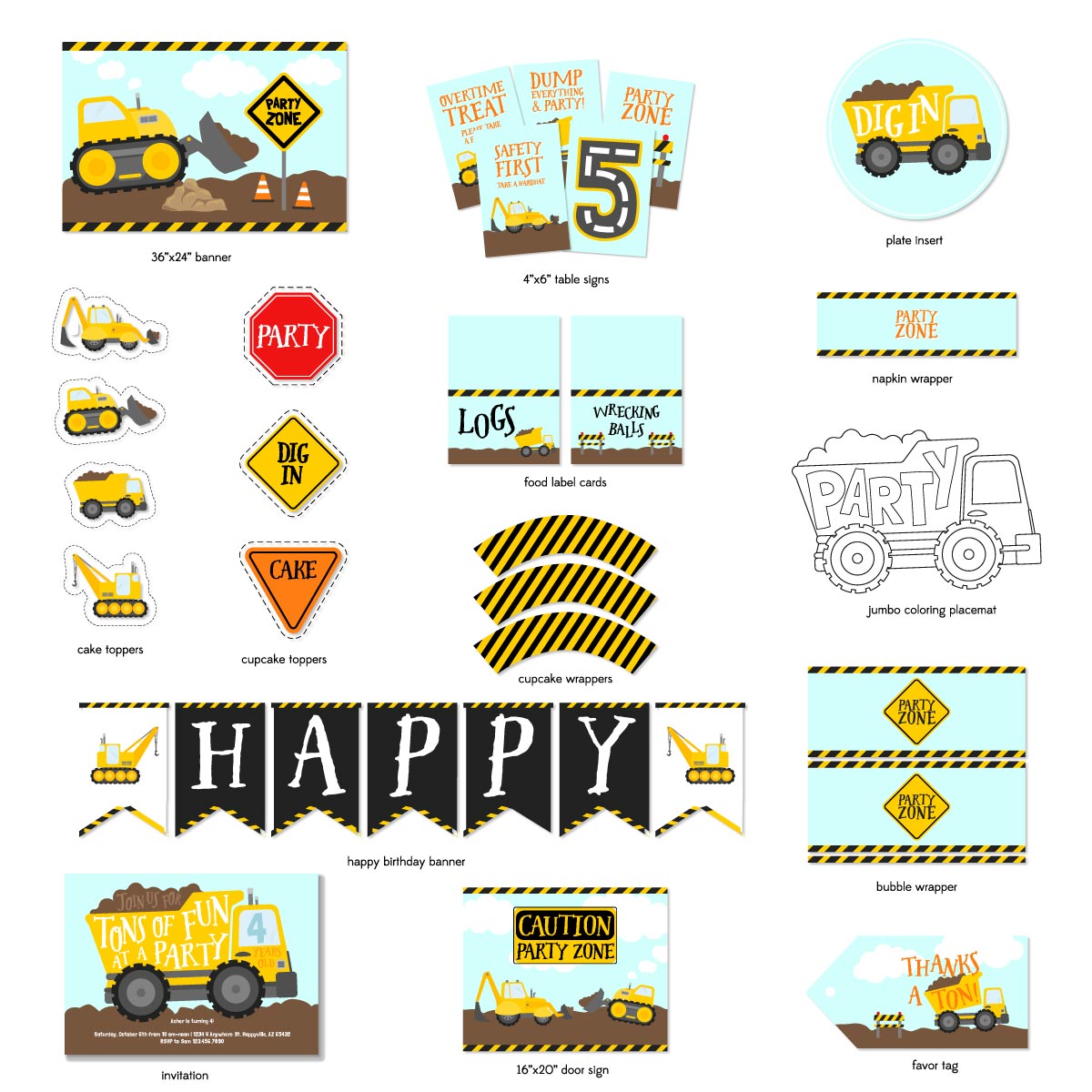 Construction Party Printable Set