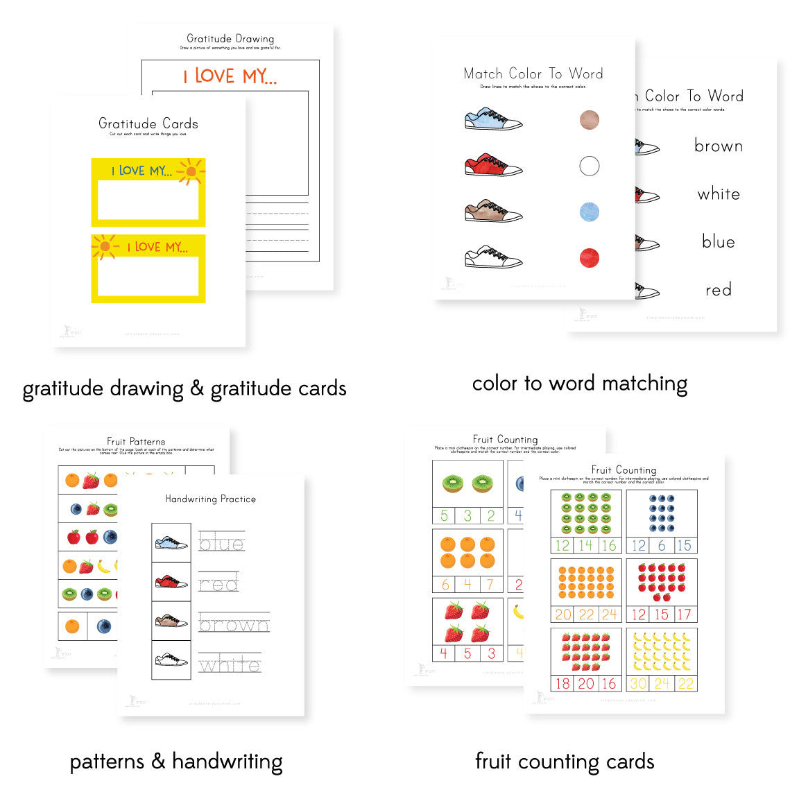 Cat, Fruit & Shoes Printable Worksheets