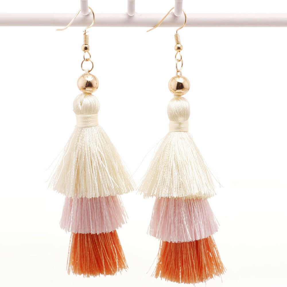 3 Layer Light Pink Tassel Earrings