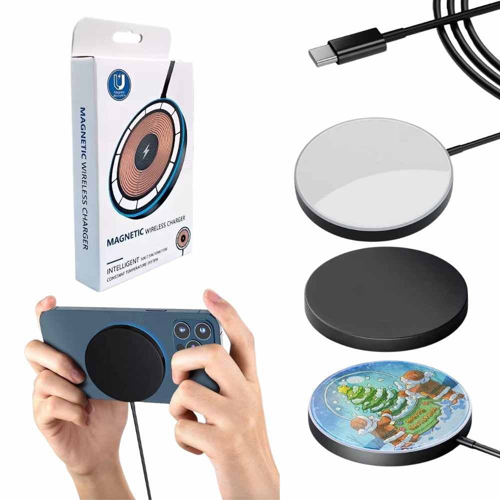 Sublimation Blanks Magnetic Wireless Charger - 15W With LED - Black/White