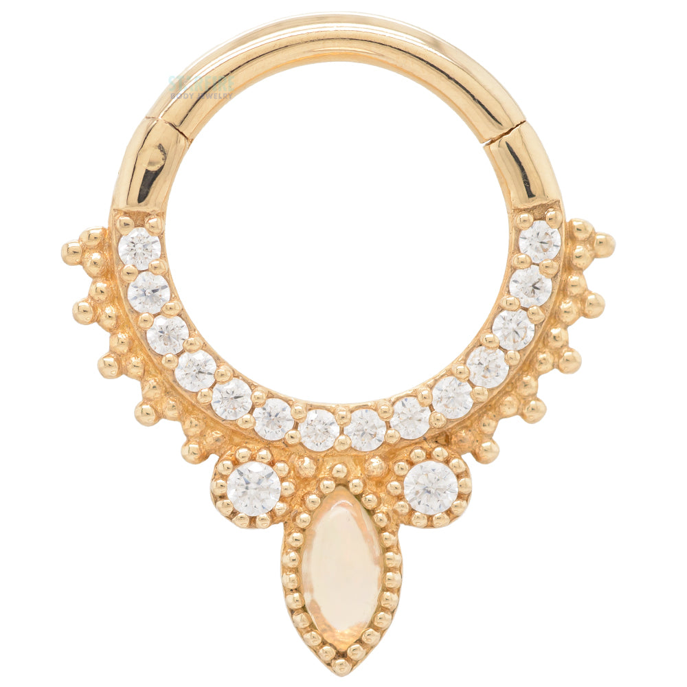 "Airelle" Hinge Ring / Clicker in Gold with Opal & CZ
