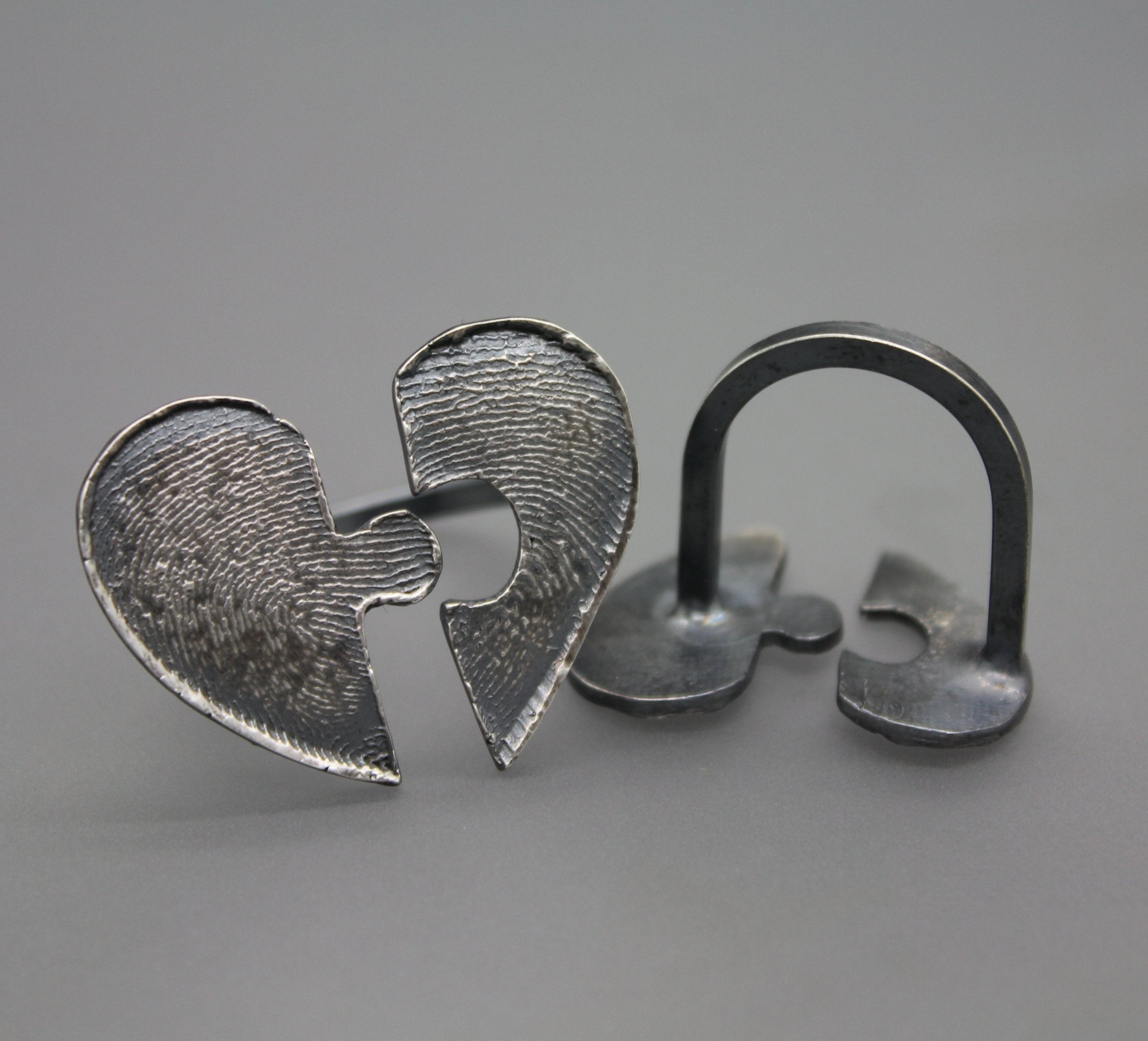 Couple's Personalized Fingerprint Ring In Sterling Silver With Your Actual Finger Prints