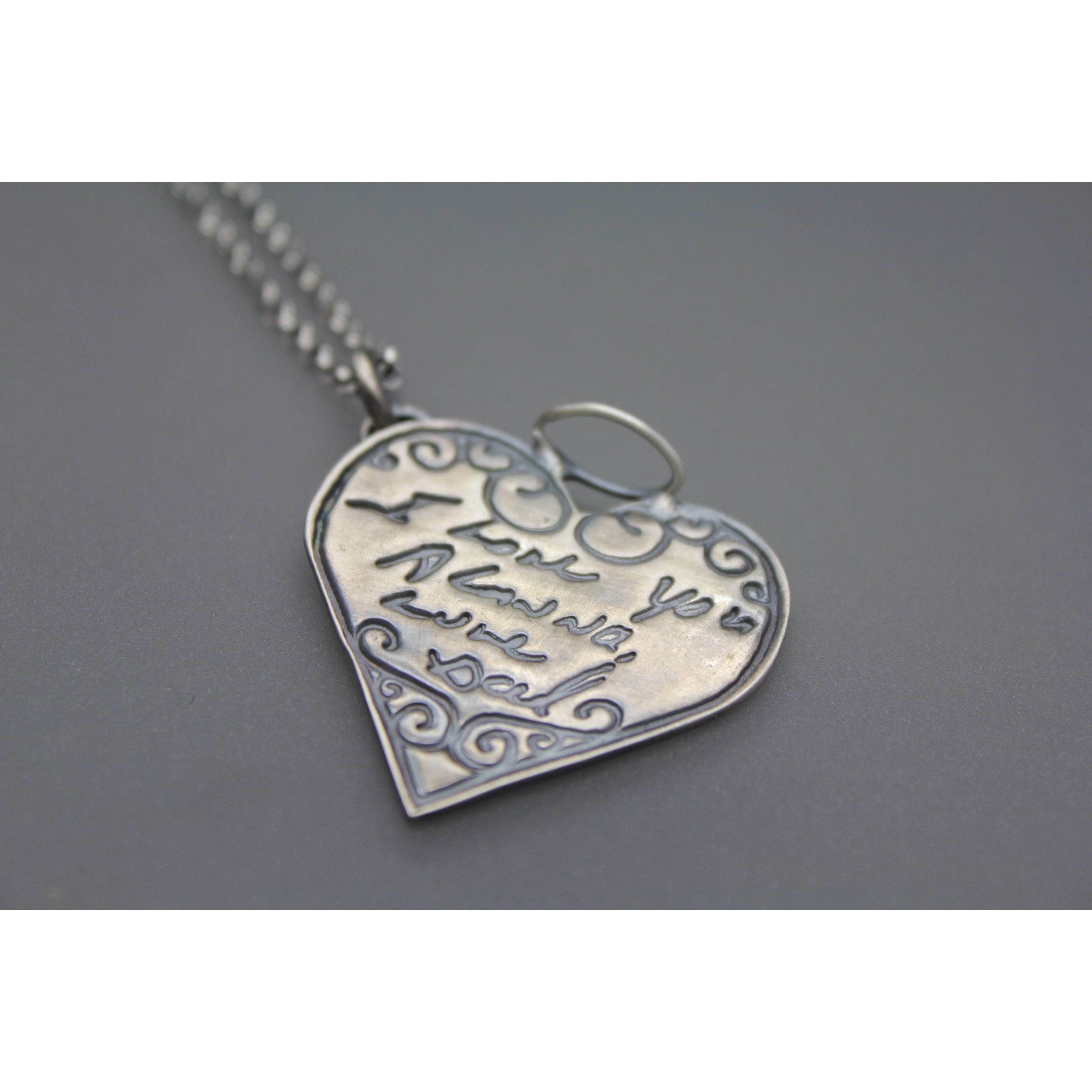 Actual Handwriting On A Silver Memorial Angel Heart Pendant