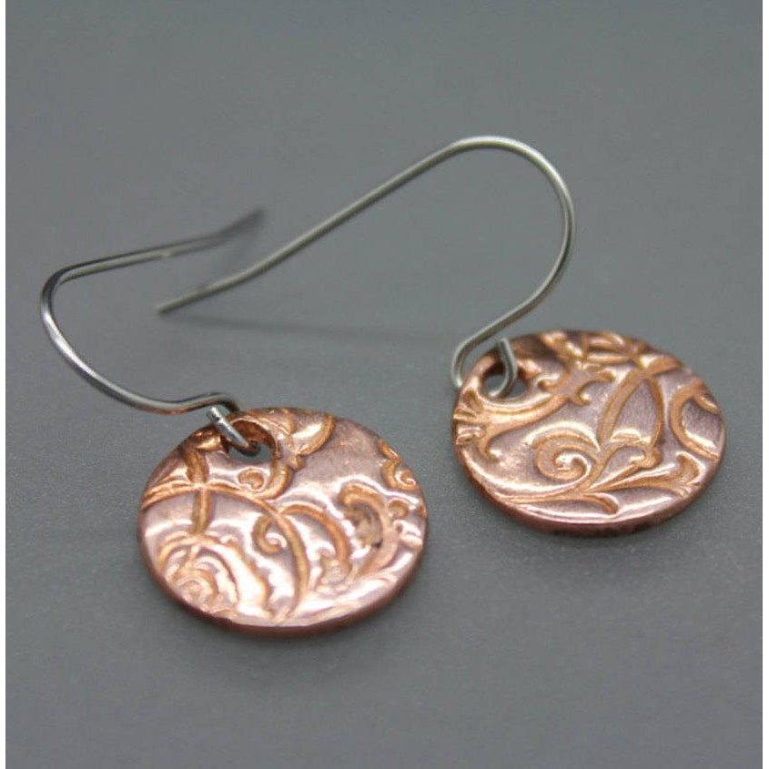 Copper Circle Swirl Earrings
