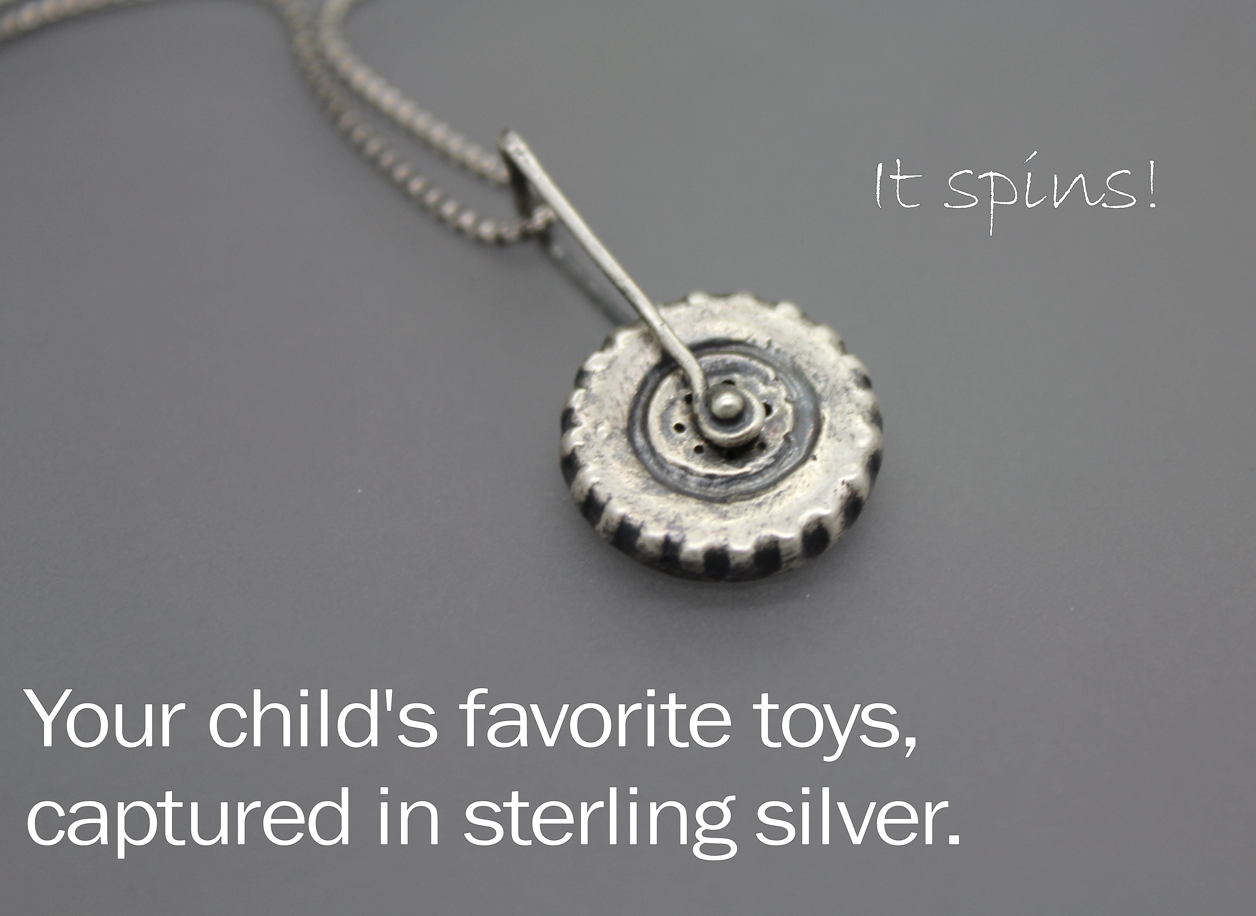 Boymom Custom Spinning Silver Necklace Made From Your Child's Favorite Toys