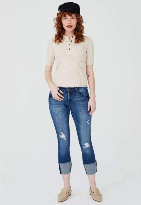 1822 Denim Women's Taylor Destructed Roll Cuff Crop Skinny Jeans In Gerard