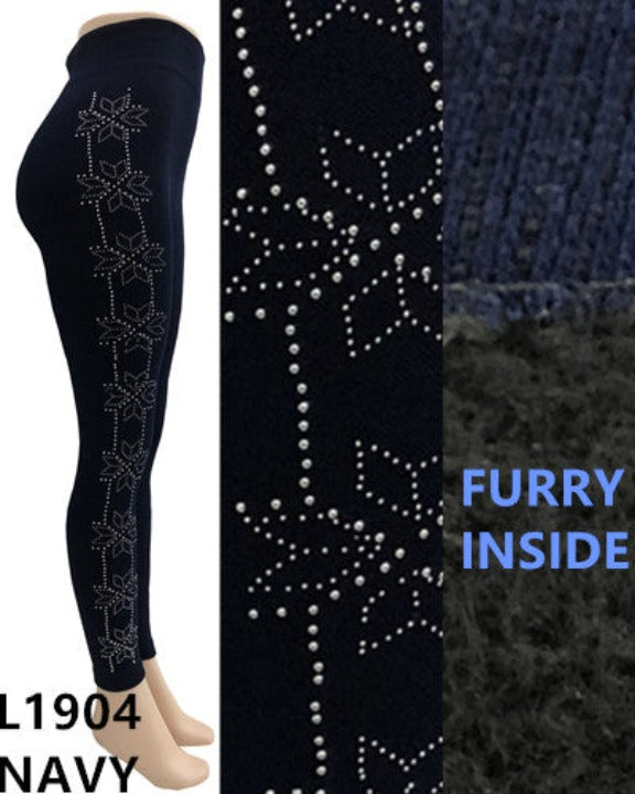 Lida Women's Winter Furry Lined Leggings Navy One Size