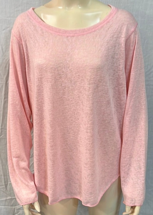 Nally & Millie Ladies' Pink Crew Neck Long Sleeve Rounded Hem Top