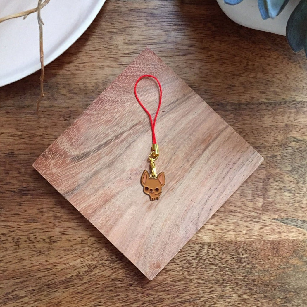 Enamel Charm - Chihuahua Keychain (Tan Chi)