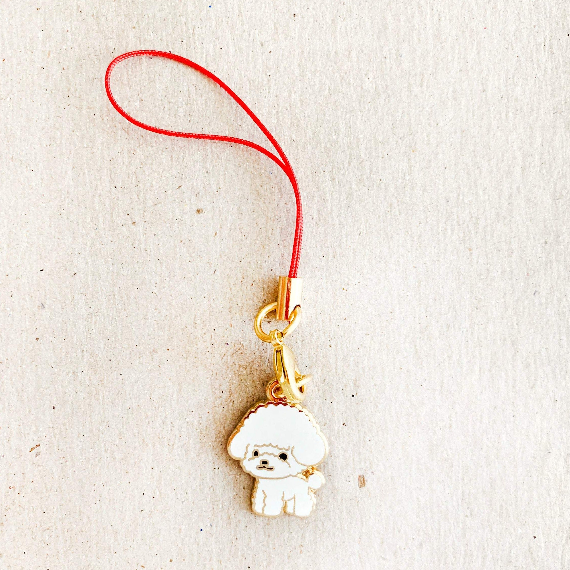 Enamel Charm - Toy Poodle Keychain (White)