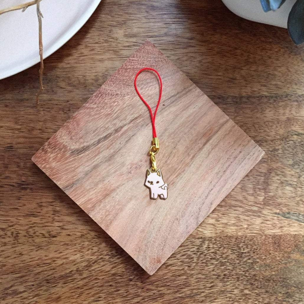 Enamel Charm - Akita Keychain (White)