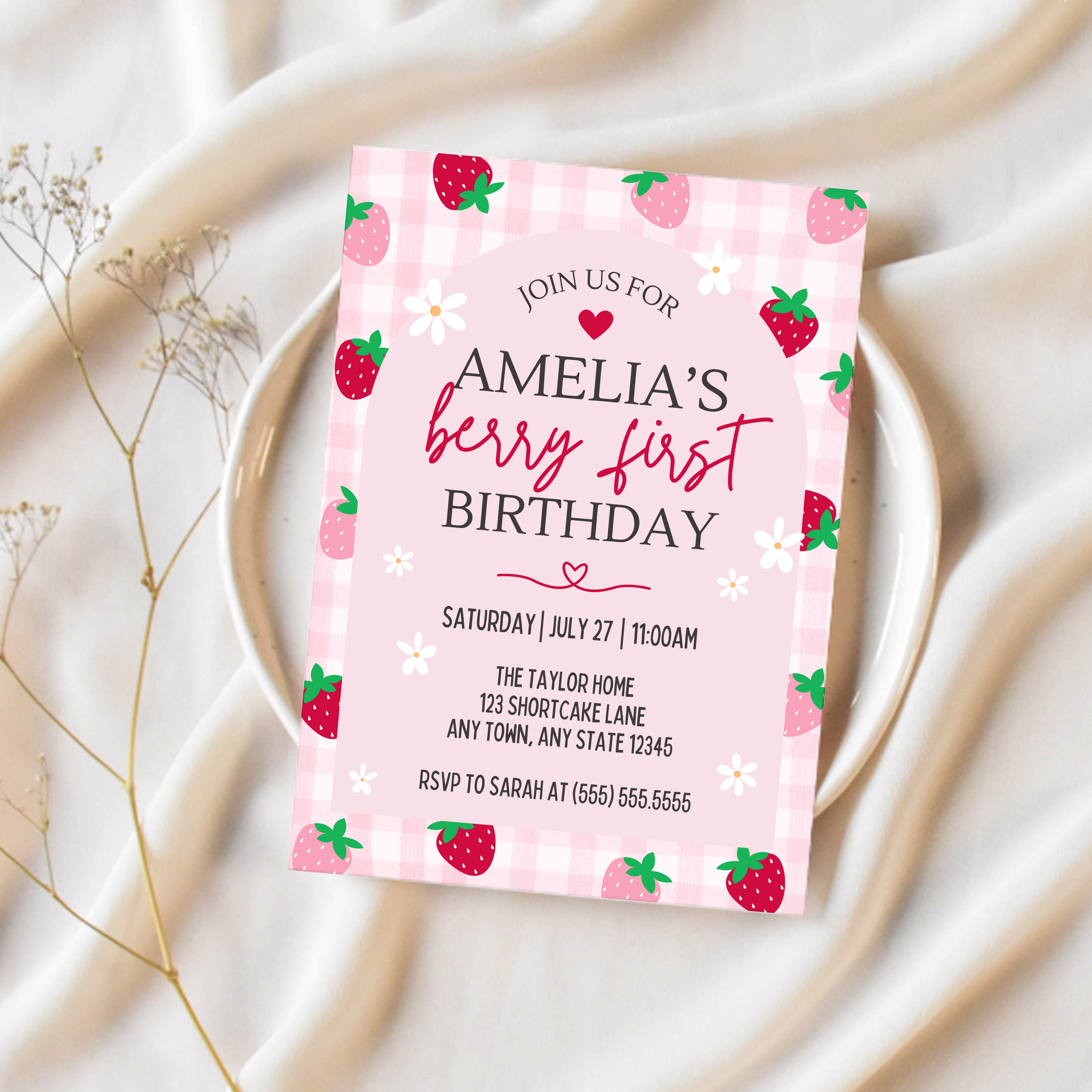 Berry First Birthday Invitations | Strawberry First Birthday Invitation