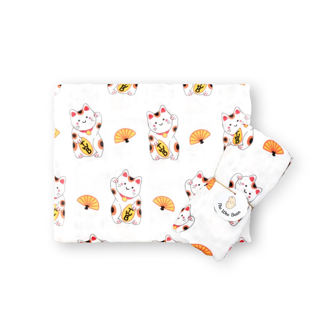 Organic Bamboo Blend Swaddle - Lucky Cat Maneki Neko