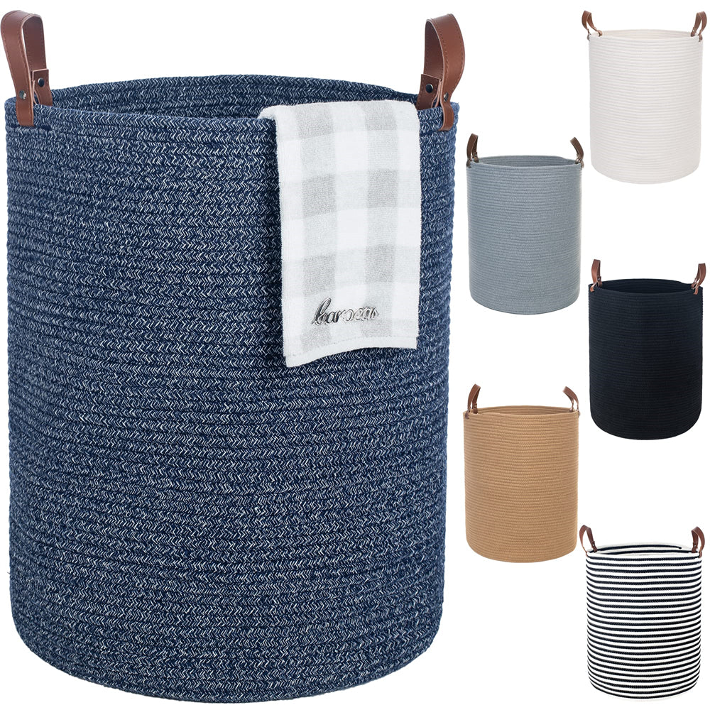 80L Large Woven Basket with Lid Rope Basket Decor | Caroeas